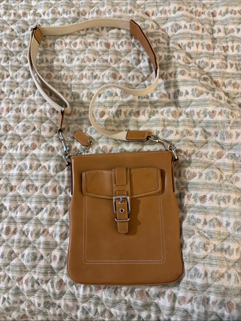 Coach Tan Leather Crossbody with Buckle Front